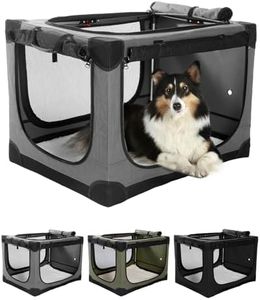 Veraste 24" L x 17" W x 17" H Collapsible Travel Dog Crate, Portable Soft Dog Kennel for Small Medium Pets up to 30 lbs, 4-Door Foldable Travel Crate with Durable Mesh & Storage Bag, Grey
