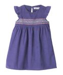 Beebay Kids Girls Blue Rose Embroidery Smocked Corduroy Knee-Length Dress | Soft Cotton Fabric | Round Neck