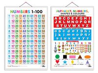 GO WOO Combo of 2 Numbers 1-100 and Alphabet, Numbers, Shapes & Colours Educational Posters for Preschool Kids Classroom Study | Learning- Charts for Kids Learning (20"X30" Inches)