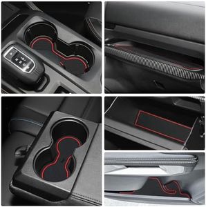 Auovo Cup Holder Inserts Liners Compatible with Ford Ranger Accessories 2024 2025 Car Custom Door Pocket Mats Pads 16-pc Set (Red Trim)