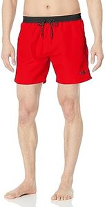 BOSS Mens Medium Length Solid Swim Trunk, Deep Red, Small