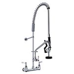 MS Wall Mount Hot & Cold Water Pull Out Spray Commercial Pre Rinse Restaurant Kitchen Faucet With Add On Spout Equip With Brass Inlet Piping Nuts