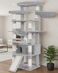Heybly Tall Cat Tree for Large Cats 20lb Heavy Duty,78 inch Multi-Level Cat Tower for Indoor Cats,2 Widened Plush Perches Cat Condo with Scracthing Board and Big Caves,Light Gray HCT033W