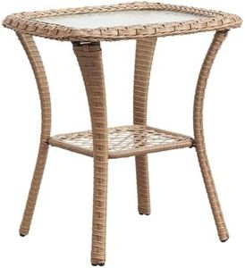 Patio Tables Wicker Side Table - Rattan Coffee Tables with Glass Top End Table for Outdoor Outside Patio Porch Square Yellow