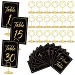 62 Pcs Table Number Holders 2 Inch Gold Place Cards Holder Stands Black 1-30 Table Numbers Cards Picture Holders Head Table Card for Tables Wedding Anniversary Birthday Restaurants Party