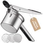 Potato Ricer, Sopito Stainless Steel Potato Masher with 3 Interchangable Discs and Silicone Handle to Make Smooth Mash Puree