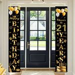 Happy 21st Birthday Door Banner Party Decorations,Black Gold Fabric 21st Birthday Door Porch Sign Banner for Boys Girls Women Men 21 Years Old Birthday Party Indoor Outdoor Decor Supplies