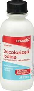 Leader Decolorized Iodine Tincture Solution, Antiseptic, 2 oz