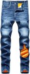 Qazel Vorrlon Men's Fleece Lined Jeans Winter Warm Flannel Lined Skinny Slim Fit Stretch Denim Pants Light Blue, Size 32