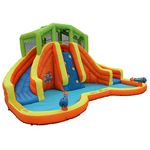 BANZAI Twin Falls Lagoon, Length: 16 ft 8 in, Width: 11 ft 10 in, Height: 8 ft 4 in, Inflatable Outdoor Backyard Water Slide Splash Toy, Orange