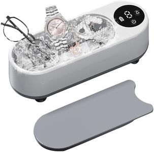 Ultrasonic Jewelry Cleaner Machine, 48KHz, Two-Speed Mode Portable Professional Sonic Cleaner Machine with Suction Cup Base for Eye Glasses, Ring, Earring, Necklaces, Makeup Brush, Watch Strap