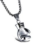 Hamoery Men Women Punk Stainless Steel Silver Boxing Glove Chain Pendant Necklace(Silver(Men))