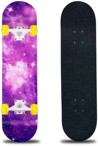 Skateboard,31 x 8 Inch Complete Skateboard, 8-Layer Maple Wood Deck Double Kick Standard Skateboards for Kids, Teens, Adult, Beginner (Sky-ZS)