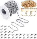 DIY Crafts 1 Meter 20 Connector, Silver, Stainless Steel Ball Bead Chain 2.4 mm Adjustable Pull Chain Bead, Beaded Roller Chain with Matching (1 Meter 20 Connector, Silver)