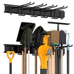 Sttoraboks Garage Tool Storage Rack, Heavy Duty Garage Storage Organizer Rack System Wall Mounted Tool with 6 double hooks, 2 rails, Garden Yard Tools Hanger Rack for Ski Gears, Broom Mop,Rake,Shovel