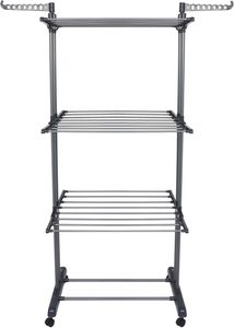 BARGAIN FACTORY 4-Tier Foldable Clothes Drying Rack – Adjustable Stainless Steel, Grey, Indoor/Outdoor