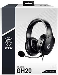 MSI Immerse GH20 Wired Gaming Headset, Adjustable Lightweight Design, Volume Inline Controls, Glasses-Friendly Ear Cups, 3.5mm Audio Jack, PC/Mac/PS4/Xbox, Black, Large