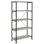 Coaster Furniture Analiese Rustic Industrial 4 Shelf Bookcase Bookshelf Etagere Composite Wood Shelves Metal Frame Gray Driftwood Black 801546