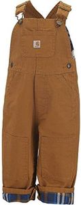 Carhartt Little Boys' Washed Canvas Flannel Lined Bib Overall, Carhartt Brown, 3T