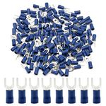 Hocansen 100 Pieces Fork Connectors 16-14 AWG M5 Electrical Wire Connectors Insulated Crimp Terminal Connectors（Blue/PF5