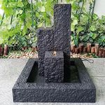 Garden fountain, decorative fountain, indoor fountain, fountain "Trio-Basalt dark grey" with LED light - 230V waterfall water feature for garden, garden pond, terrace, balcony very decorative