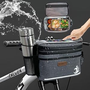 MeiMeSu Bike Handlebar Bag Bike Basket Front withTouch Screen Phone Holder, Bicycle Basket Insulated Cooler Lunch Bag Front Bicycle Basket Cooler with Mesh Pocket,E-bike Pouch for Cycling Outdoor