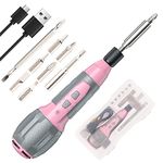 WORKPRO Pink Electric Cordless Screwdriver Set, 4V USB Rechargeable Screwdriver Kit with LED Light, Small Screwdriver with 7pcs Screwdriver Bits and case, Perfect for Home, Office, Apartment Repairs