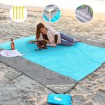 COVACURE Beach Blanket Beach Mat with 3 Zipper Pockets, Extra Large 210 x 200cm Water Resistant Sand Proof Picnic Blanket for Beach, Camping, Hiking, Picnic (Blue)