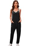 SotRong Black Jumpsuits for Women Uk Casual Oversized Jumpsuits Sleeveless Baggy Playsuit Spaghetti Strap Loose Overalls with Pocket One Piece Summer Boho Rompers 2XL