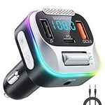 Bluetooth FM Transmitter for Car - SOOMFON Bluetooth Car Adapter MP3 Player with Cool Ring Light, Support Bass Stereo Hi-Fi Sound, Hands-Free Calls, Dual USB Car Charger, 3.5mm Aux Music Play