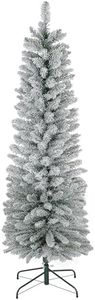 HOMCOM 6ft Artificial Pencil Christmas Tree with 329 Snow Flocked Branches, Metal Base, Realistic Xmas Tree, Green
