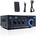 Stereo Home Audio Amplifier Receiver AK45, 600W Bluetooth 5.0 HiFi Stereo Power Amplifier 2.0 Channel RMS 40W x 2 Home Stereo System with Remote Control Amp W/MIC,USB, RCA,FM Radio