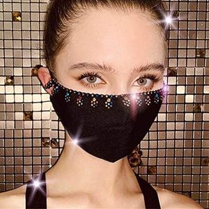 IYOU Sparkling Crystal Masquerade Mask Black Glitter Rhinestone Face Masks Bling Ball Party Face Cover Halloween Genie Costume Decoration Carnival Jewellery for Women and Girls
