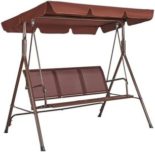 VEVOR Balancelle de terrasse 3 Places, balançoire d'extérieur avec auvent réglable de porche, accoudoirs, Tissu Teslin, Cadre en Acier allié pour Balcon, Cour, patio, Jardin, Bord de Piscine, Marron