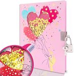 Heart Diary with Lock, 7x5.3 Inches 160 Pages Shakable Sequin Girls Diary Secret Kids Journal with Lock Lined Notebook for Girls Pink Kids Diaries Birthday Gifts for Girls 5 6 7 8 9 10 Years