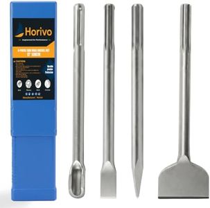 Horivo 4-Piece SDS Max Chisel Set, 12-Inch Rotary Hammer Chisels for Concrete & Tile – Upgraded Heat-Treated Alloy Steel, Includes Point, Flat, 3-Inch Wide & U-Groove