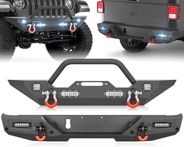 YZONA for Gladiator JT Front and Rear Bumpers Compatible with 2020 2021 2022 2023 2024 2025 2026 Jeep Gladiator JT with Winch Plate, LED Lights, Bull Bar, License Plate Lights, Sensor Holes & D-rings