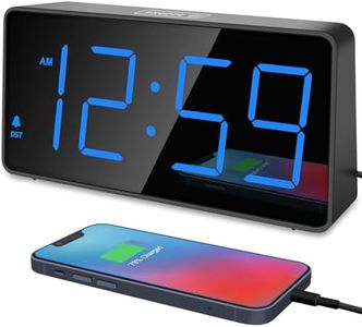 Peakeep Digital Alarm Clock for Bedroom Bedside, Loud Alarm Clock for Heavy Sleepers, Large Big LED Numbers for Seniors, Battery Backup Plug in Electric Clock with USB Charger (Blue)