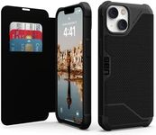 Urban Armor Gear Metropolis Folio Case Compatible with Apple iPhone 14 / iPhone 13 [Wireless Charging (Qi) Compatible Cover, Case with Stand Function and Card Slots] Kevlar Black