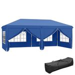 Outsunny 3 x 6 m Garden Pop Up Gazebo, Wedding Party Tent Marquee, Water Resistant Awning Canopy With Sidewalls, Windows, Carry Bag, Blue