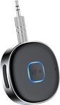 Bluetooth Adapter for Car, Noise Cancelling 3.5mm AUX Bluetooth Car Receiver, Bluetooth 5.0 Wireless Audio Receiver for Home Stereo/Wired Headphones, Hands-Free Call, Dual Connection, 16H Battery Life