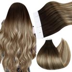 Ugeat Ombre Hair Extensions Tape in Human Hair Dark Brown to Medium Brown Mix Light Blonde Balayage Remy Hair Extensions Tape in Real Human Hair Extensions Short 12inch 20Pcs 30G