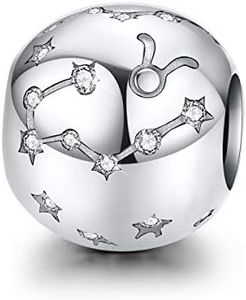 FOREVER QUEEN Zodiac Star Sign 925 Sterling Silver Bead Charm Fits Bracelets Necklace 12 Constellations Charm Compatible with Pandora Bracelet, Women Jewelry for Mother's Day Birthday, Sterling Silver cubic zirconia stone, Cubic Zirconia