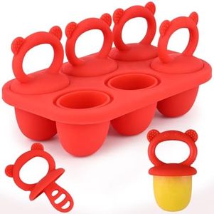 Sakolla Toddler Popsicle Mold, 6-Cavity Mini Popsicle Silicone Molds for Baby Food Storage, Ice Pop Mold with Silicone Sticks for Kids (Red)