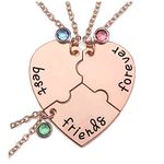 Top Plaza Silver Tone Alloy Rhinestone Best Friends Forever and Ever BFF Necklace Engraved Puzzle Friendship Pendant Necklaces Set(Set of 3), Metal For Women