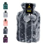 Hot Water Bottle with Cover Fluffy Super Soft Faux Fur Large 2 Litre (Grey)