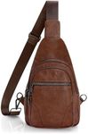 LEACOOLKEY Small Sling Bag for Women Leather Fanny Packs Crossbody Bags Trendy Women's Chest Bag for Traveling Anti-Theft Sling Purse