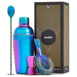 VonShef Cocktail Shaker Set, Iridescent 4pc Set with 550ml Manhattan Cocktail Shaker, Professional Bartender Set for Home Bar, Including Strainer, Jigger & Other Bar Accessories, Gift Box Included