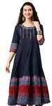 Yash Gallery Women's Cotton Embroidered Anarkali Kurta for Women (XX-Large, Blue)