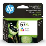 HP Original 67XL Tri-Color High-Yield Ink Cartridge | Works with HP DeskJet 1255, 2700, 4100 Series, HP Envy 6000, 6400 Series | Eligible for Instant Ink | 3YM58AN